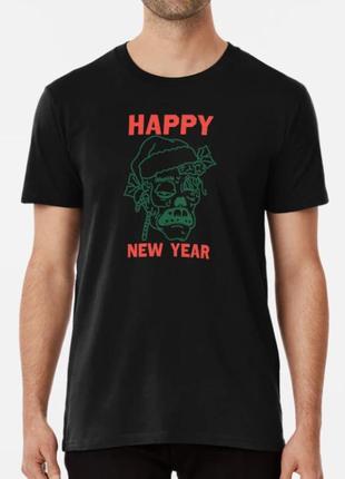 Мужская и женская новогодняя футболка с принтом happy new year...