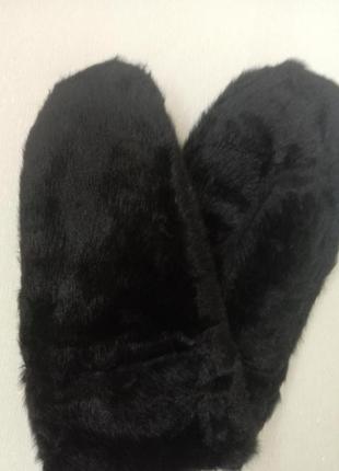 Черные пушистые норка перчатки меховые варежки