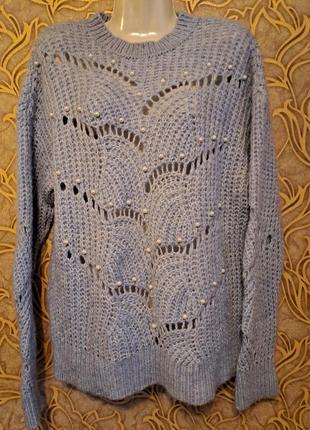 (1231)чудесный вязаный ажурный свитер reserved  с бусинами/раз...
