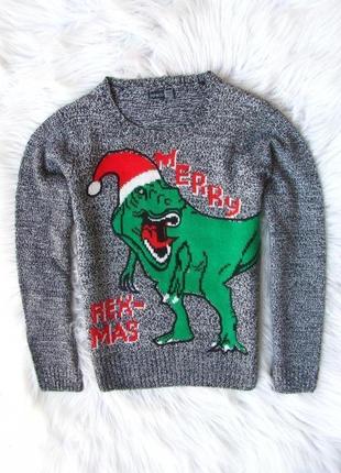 Вязаная кофта свитер джемпер дино динозавр санта t-rex новогод...