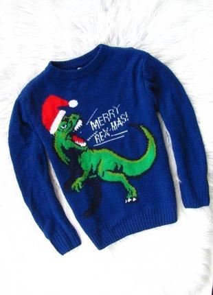 Вязаная кофта свитер джемпер дино динозавр санта t-rex новогод...