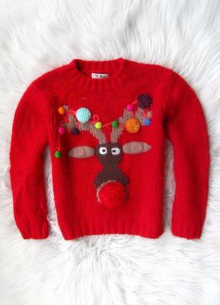 Вязаная кофта свитер джемпер олень новогодний новый год рождес...