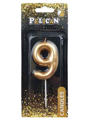 Свiчка для торта 9 золото 6 см. 866019 тм pelican