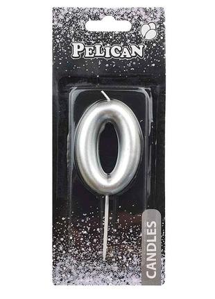 Свічка для торта 0 срібло 6см. 866020 тм pelican