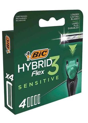 Змінні картриджі д/гоління flex 3 hybrid sensitive 4шт тм bic