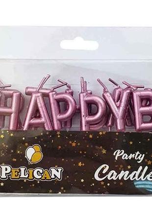 Набір свічок для торту happy birthday рожеве золото 868503 тм ...