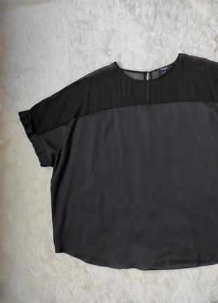 Черная атласная блуза с прозрачными плечами сетка нарядная фут...