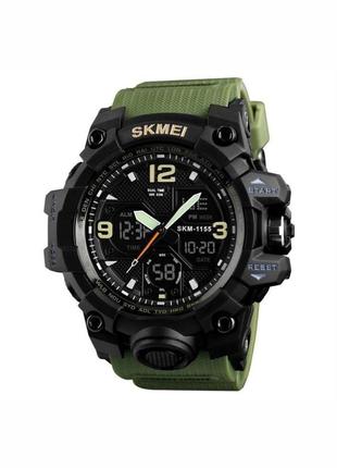 Чоловічий годинник skmei hamlet 1155b чорний із зеленим ременем