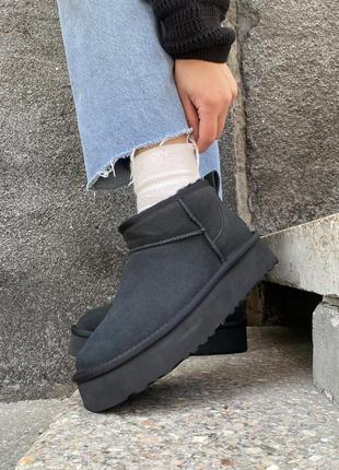 Угги ugg classic ultra mini platform black