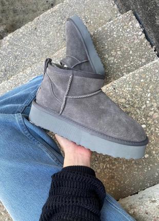 Угги ugg classic ultra mini platform grey