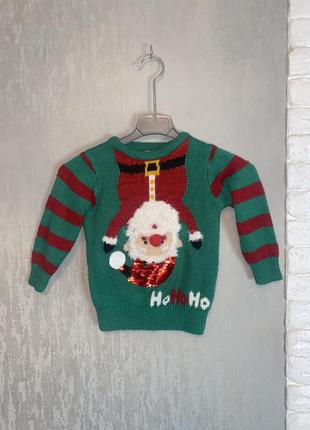 Детский новогодний свитер джемпер с санта клаусом на малыша 1,...