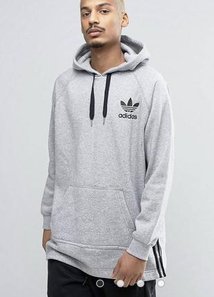 Длинное худи adidas джемпер свитшот серый мужской с капишоном