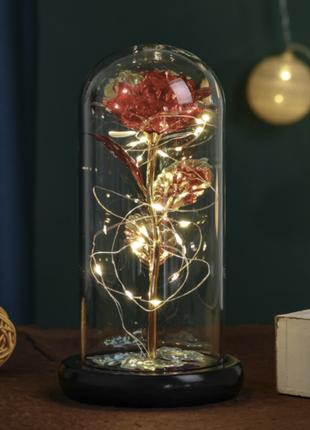 Вічна скляна троянда в колбі на батарейках з LED підсвічування...
