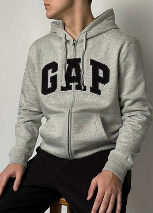 Кофта gap logo zip fleece hoodie «light heather gray»