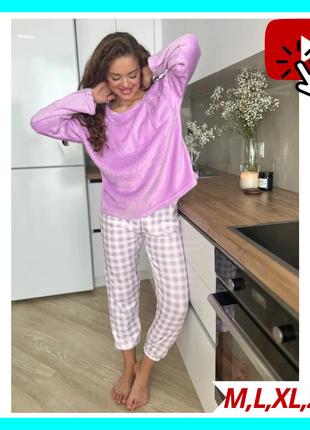 Плюшевая женская зимняя фиолетовая пижама для дома, Мягкая жен...