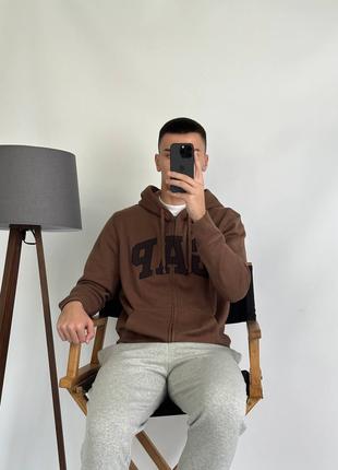 Кофта gap logo fleece hoodie «cozy brown»