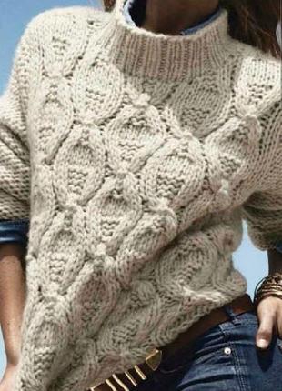 Длинный свитер массивной вязки h&amp;m из смеси альпаки и шерс...