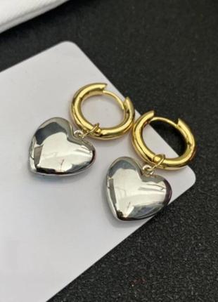 Сережки сердце подвески кольца серебро золото трендовые 2023