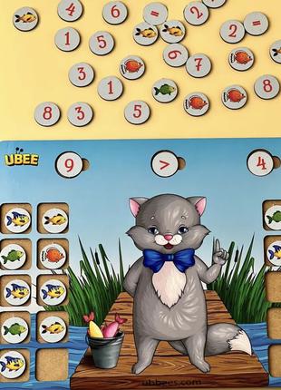 Розвивающая игра пазл деревянный детский UBumblebees Ученый Котик