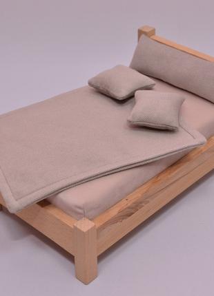 Игрушечная мебель для кукол Lis Деревянна кровать с постельным...