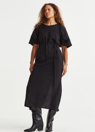 Черное вискозное женское долгое платье с бафф рукавами hm, m,
