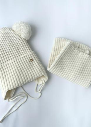 Комплект шапка и хомут зима молочный 46-50 см