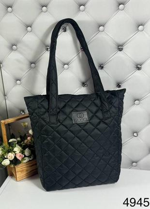 Жіноча якісна  сумка шопер  стьобана плащівка чорна