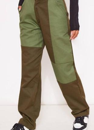 Широкие брюки штаны зелёные хаки высокая посадка