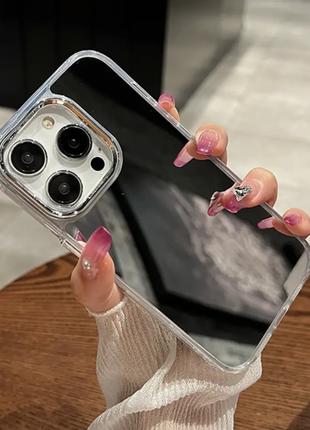 Зеркальный серебряный силиконовый чехол iphone 15pro противоуд...