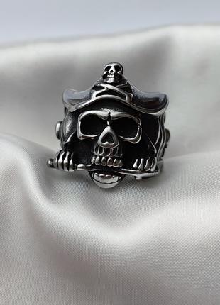 Мужское серебристое кольцо из нержавеющей стали с пиратским череп