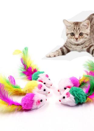 Мышка с перьями и погремушкой СУПЕР игрушка для котов