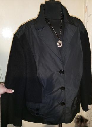 Шерстяной-100%,чёрный,офисный жакет-пиджак с карманами,большог...