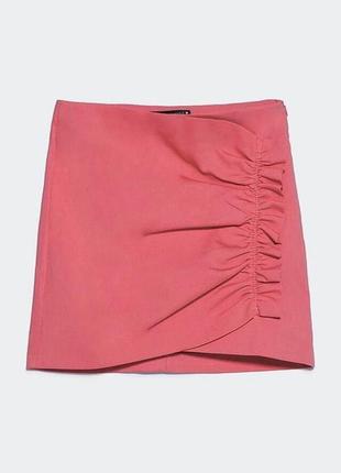 Оригинальная розовая юбка с рюшей zara, xs