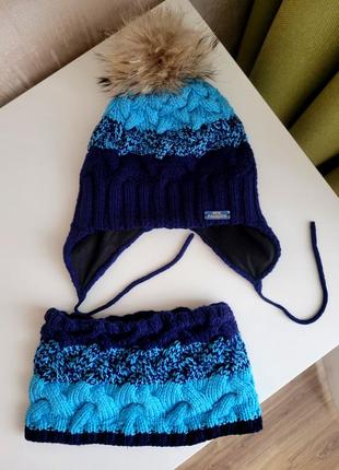 Комплект шапка зимова на флісі і хомут-шарф handmade