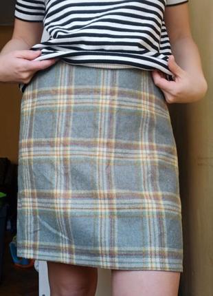 Теплая шерстяная юбка в клетку шотландия 100%шерсть