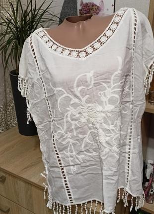 Натуральная белая блуза безрукавка,блуза футболка хб