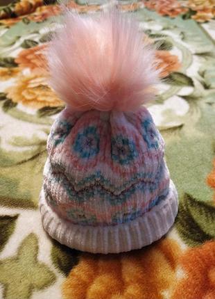 Теплая,зимняя шапка на флисе для девочки 6-10 лет -dopo dopo