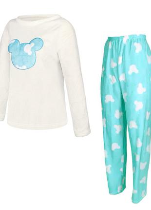 Женская тёплая пижама Lesko Mickey Mouse Green + Blue (L) 2шт