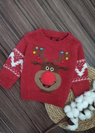 Новогодний свитерок на малыша с оленем от next некст