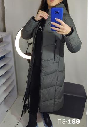 Пальто зимове довге з капюшоном у кольорі графіт/розміри 44, 5...