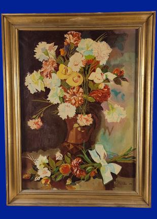 Картина акварелью на холсте "Цветы" арт. 034
