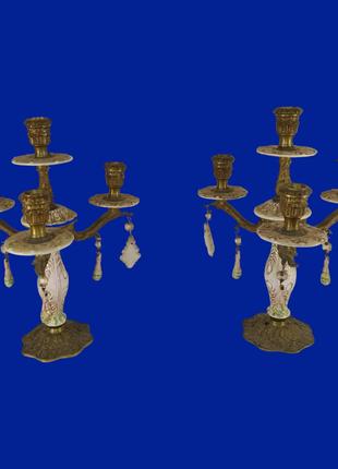 Винтажные подсвечники с керамикой по 4 свечи арт. 0751