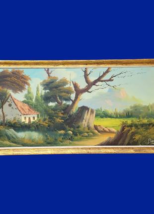 Картина маслом на холсте "Дом на берегу реки" арт. 053