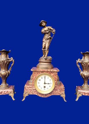 Винтажные каминные часы с подсвечниками "Косарь" арт. 0351