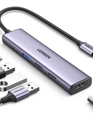 Адаптер UGREEN CM478 USB Type-C to HDMI, USB 3.0*4 Gray 15495