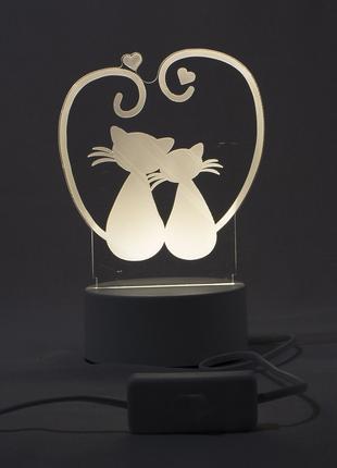 3D светильник, ночник, Коты, белый (3 оттенка), 220В