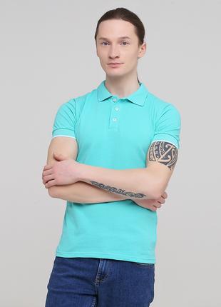 Мужская футболка поло с манжетами 100% хлопок MELGO лазурный