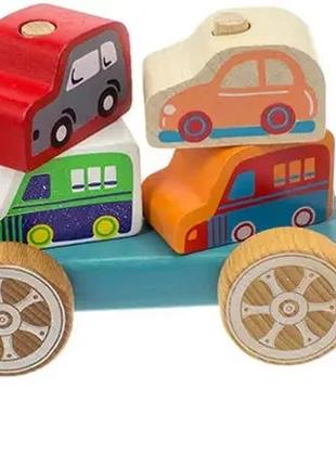Деревянная игрушка Поезд с машинками от бренда Cubika 14 деталей