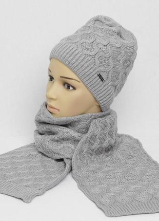 Зимова шапка+шарф  комплект ар08 сірий