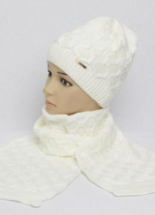 Зимова шапка+шарф  комплект ар08 молоко